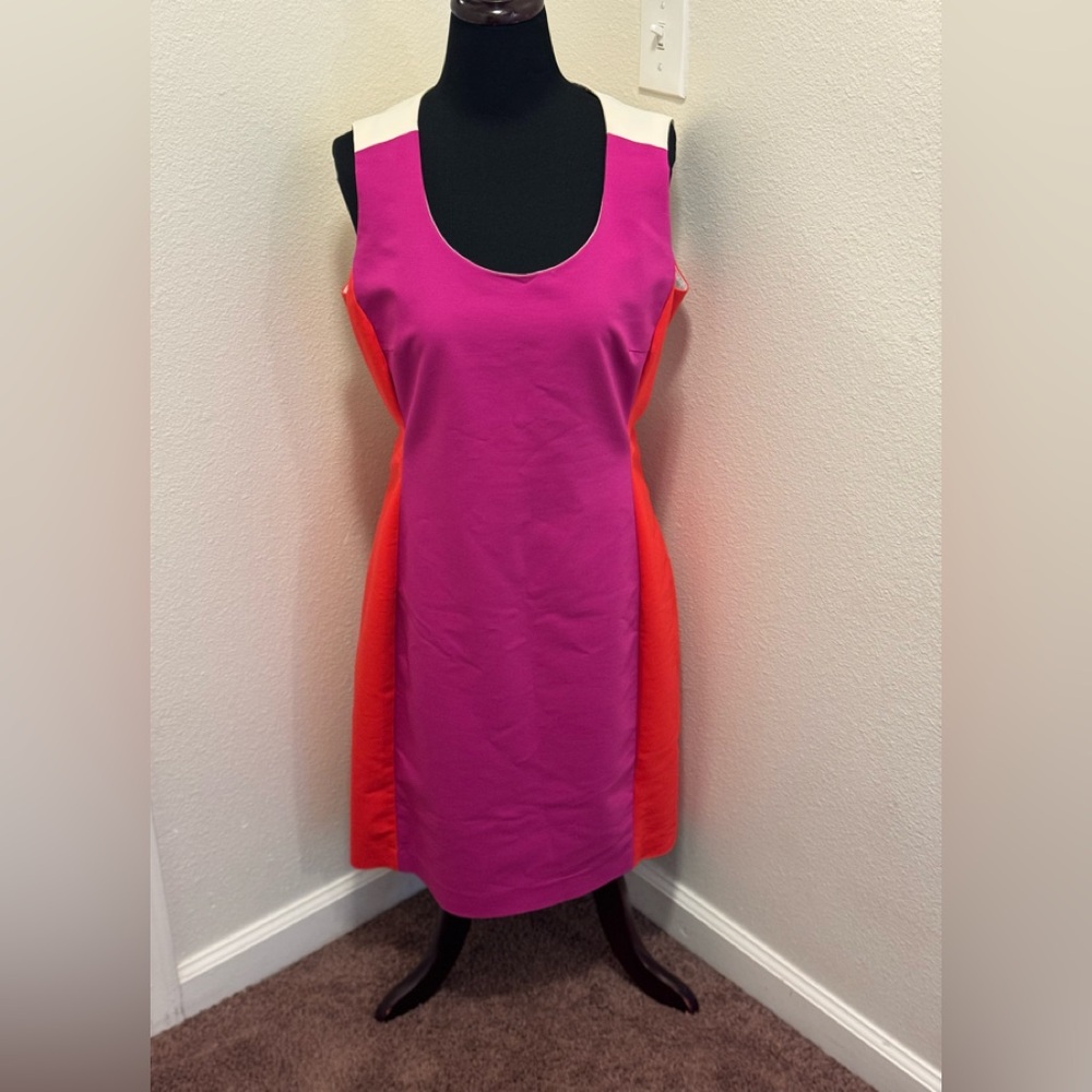 Belle Badgley Mischka Sheath Dress Colorblock Magenta Red Stretch US 12 44 - Picture 1 of 9